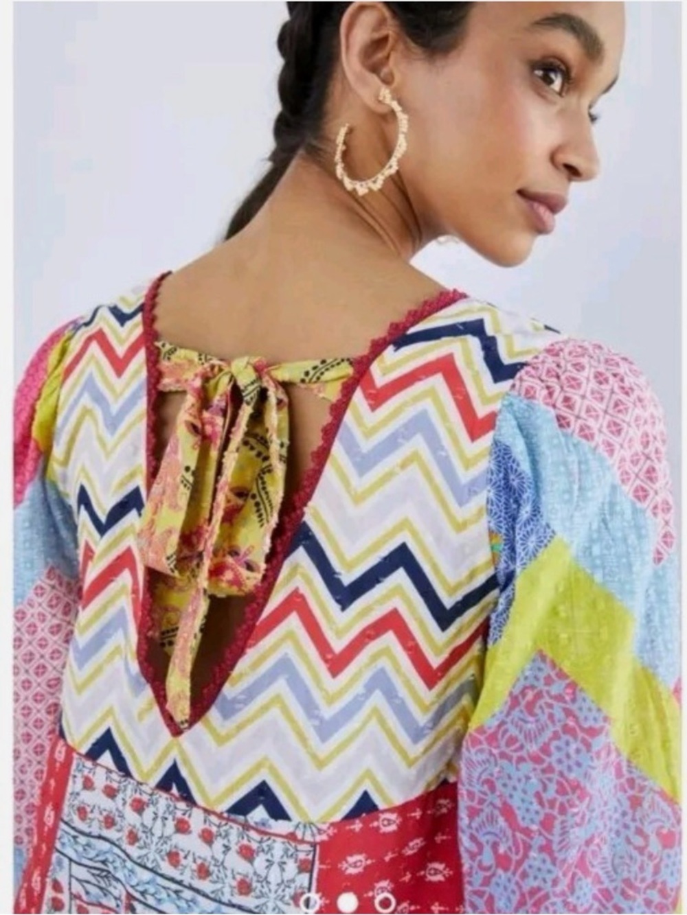 Anthropologie Let Me Be Boho Patchwork Multicolor Women's Peasant Top - Picture 5 of 14